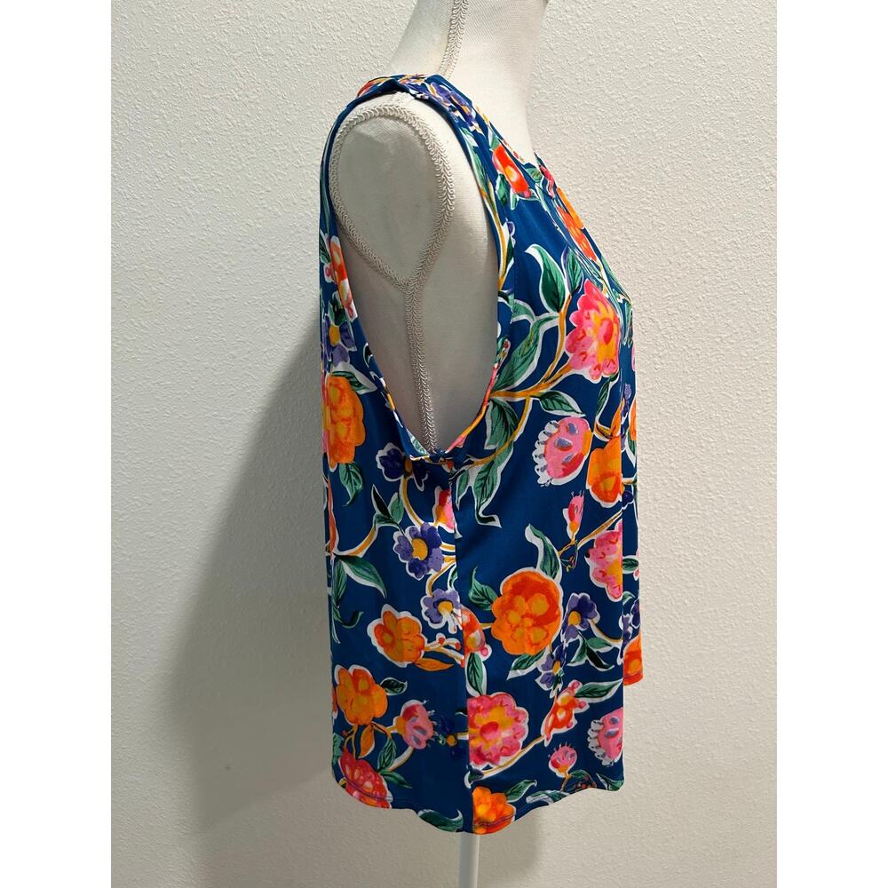 Vince Camuto Womens Floral Crewneck Split Back Keyhole Tank Top XL Sleeveless - Picture 3 of 9